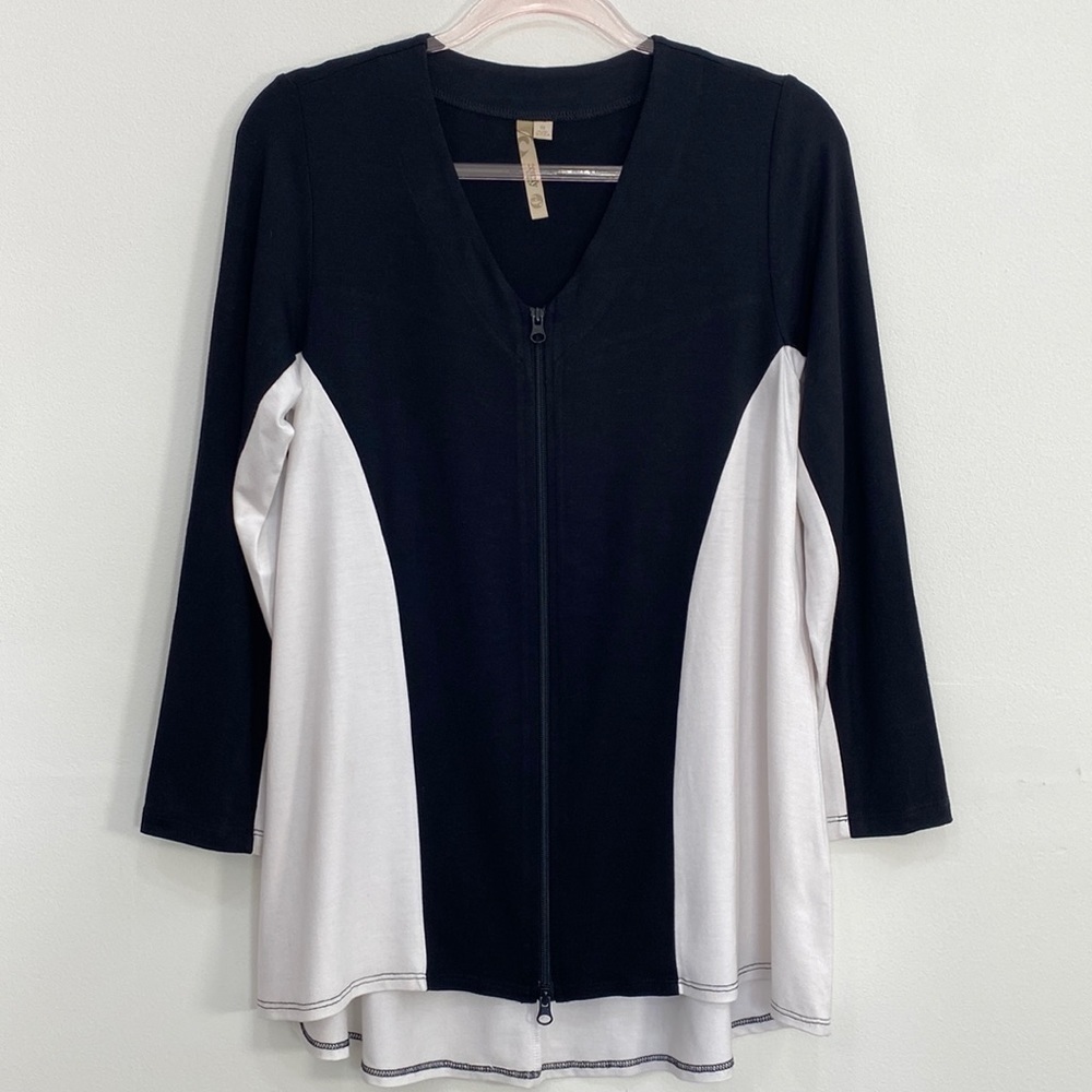 Comfy USA Top Modal Blend Zip up Women's Small Black/White